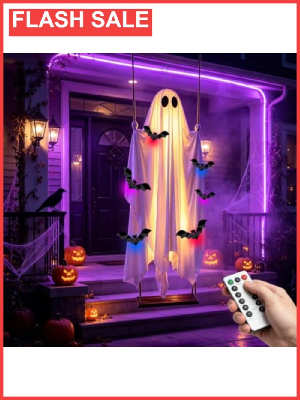 5FT Hanging Swing Ghost Halloween Decoration with Lights Remote Timer